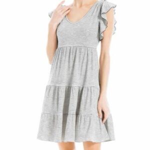 Caution To The Wind Gray Flutter Sleeve Tiered Mini Dress